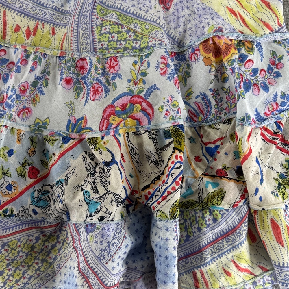 Bila Pull On Mini Skirt Floral White Blue Womens S Ruffles Boho Hippie - Picture 5 of 8
